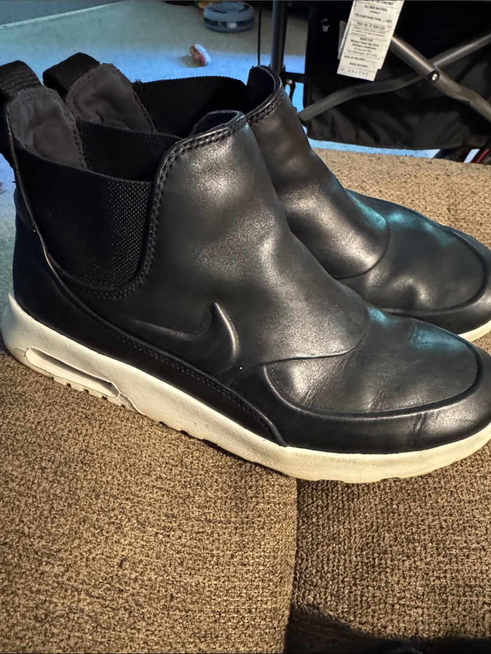 Nike Women’s Black Leather Slip-On Sneakers with White Sole